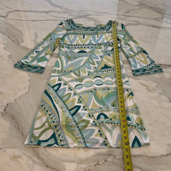 EMILIO PUCCI ICONIC GREEN PRINT SQUARE NECK DRESS MODEL 21R186 SIZE IT 40 / US 6 - Picture 13 of 17